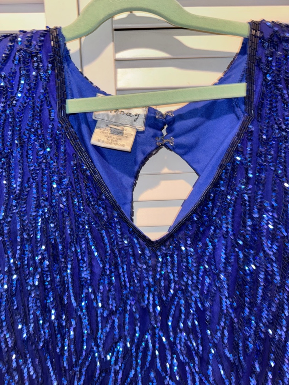 Elegant Beaded Royal Blue V-Neck Women's Dress - Picture 8 of 8